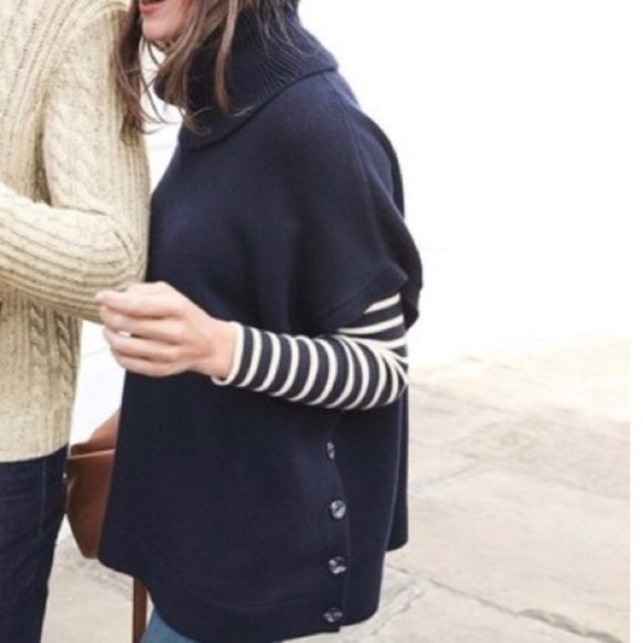 Boden Sweaters - Boden Sarah Roll Neck Button Side Navy Poncho S
